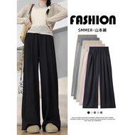 Ice Silk Yamamoto Pants Women Summer 2025 Small High Waist Loose Drape Casual Lazy Black Wide Leg 5I