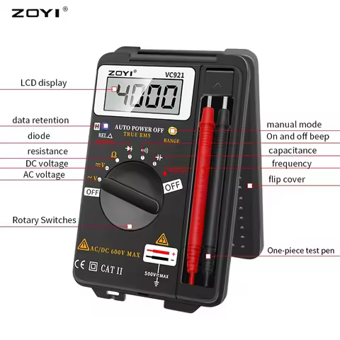 ZOYI VC921 Handheld Pocket Digital Multimeter 3 3/4 Inch Capacitance Resistance Frequency Tester Per