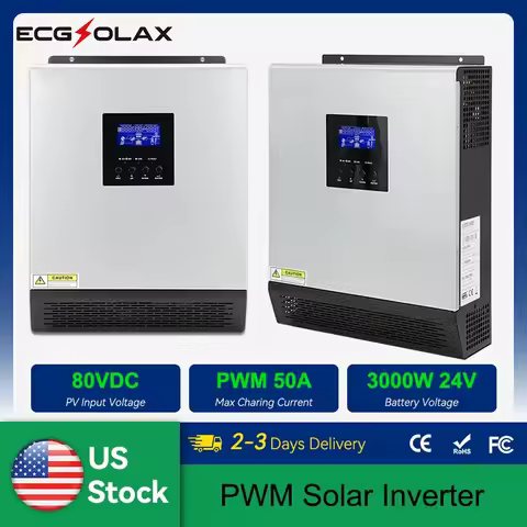 ECGSOLAX 3KVA Hybrid Solar Inverter 24V 110V Built-in 50A PWM Solar Charge Controller 2400W Pure Sin