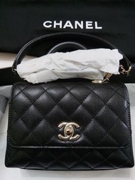 全新Chanel mini coco handle 黑色 荔枝皮 淡金扣