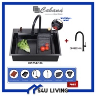 CABANA CKS7547-BL Waterfall Mode Multifunction Single Bowl 75cm Kitchen Sink  With Tap Stainless Ste