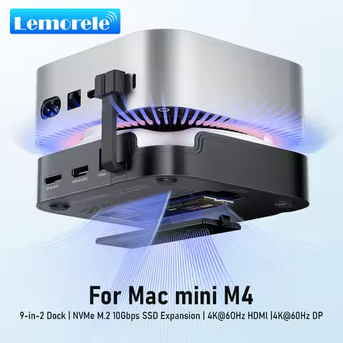 Lemorele TC800 Mac mini M4 9-in-2 USB C Hub Dock with Dual 4K HDMI DP 10Gbps NVMe M.2 SSD Slot SD/TF