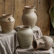 Handmade Baking Vintage Binaural Clay Pot Ceramic Vase Living Room Floor Decoration Stoneware Vase Flower Arrangement Va