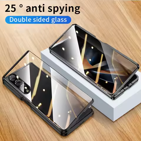 Alloy Metal Frame Bumper Magnetic Flip Case For Samsung Galaxy Z Fold 6 5 4 3 5G Anti-Spy HD 9H Temp