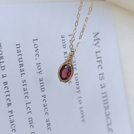 紅石榴石項鍊橢圓切面石榴石吊墜 一月生辰石天然石吊墜14k包金