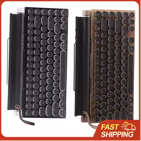 Blue Mechanical Keyboard Typewriter Keyboard 83 Keys Vintage Wireless Bluetooth Mechanical Keyboard 