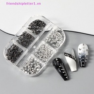 { FH Fashion }  6 Grids Y2K Punk Metal Rivet Nail Charms Cone Mixed Sized Black Silver Nail Art Stud
