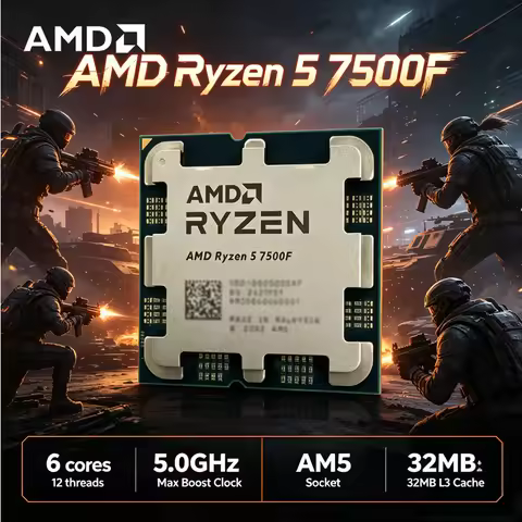 AMD Ryzen 5 7500F Gaming CPU, 6-Core 12-Thread, 3.7GHz Base 5.0GHz Boost, 5NM, 32MB Cache, AM5 DDR5 