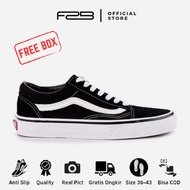 PUTIH HITAM Vans Old Skool Shoes Sneakers Black White Strap Men Women Casual School Work Sport Canvas Free Box