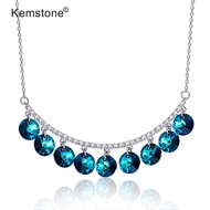 Kemstone Shiny Blue/Clear Round Austrian Crystal Beads Bent Pendant Fashion Women Necklace