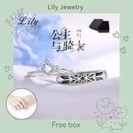 [Gift box]S925 Silver Retro Princess Knight Couple Ring Moonstone Opening Adjustable Men Women Coupl