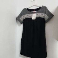 百貨公司專櫃品牌NR 灰色黑色蕾絲 拼接造型洋裝