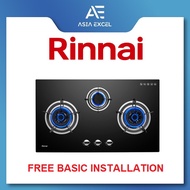 RINNAI RB-983G FLEXIHOB 88CM 3 BURNER GLASS BUILT-IN GAS HOB