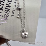 สร้อยคอผู้ชาย วิเวียน Vivienne Westwood จี้ทรงกล่อง สายโซ่อะไหล่สีเงิน รมดำ พร้อมจี้ดาวเสาร์ งานปั๊ม