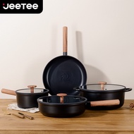 【New Arrival】JEETEE Blackshield Non Stick 4pcs Cookware Set Induction & Gas compatible (28CM deep f