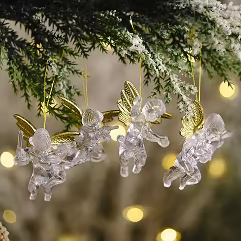 (4 Pcs/pack)5x7cm Christmas Transparent Angel Pendant New Year's Holiday Party Decoration Creative C