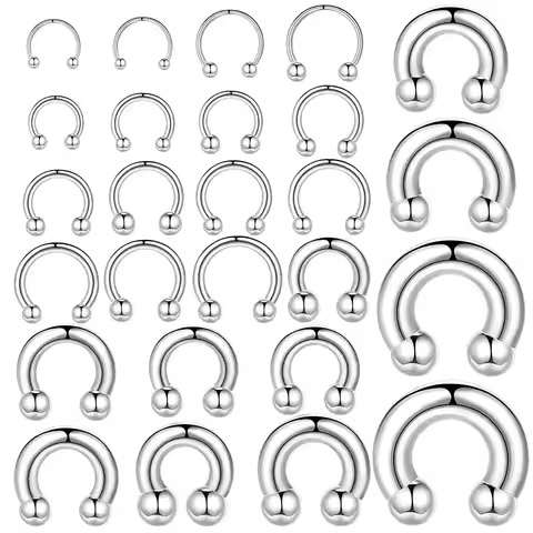 1PC Steel Big Large Size Horseshoe Rings Nose Piercing Ear Expander BCR Hoop Earring Septum Helix 18