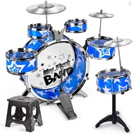 6-Piece Kids Drum Set Drum Kit Jazz Drum Set with Folding Step Stool Cymbal Pedal Drumsticks Percuss