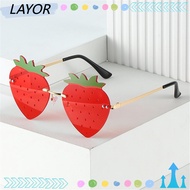 LAYORSG Strawberry Sunglasses, Street Snap Halloween Costume Rimless Sun Glasses, Women Metal Y2K Sh