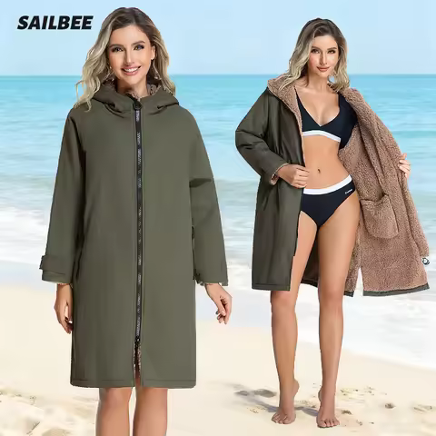 Waterproof Surf Changing Robe Hooded Cloak Beach Surfing Pool Outdoor Coat Lamb Wool Jacket Lining A