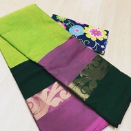HANDLOOM CHETTINAD COTTON SAREE - PARROT GREEN WITH WINE AND DARK GREEN BORDER
