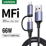 Ugreen 2-IN-1 สายชาร์จเร็ว พร้อมปลั๊ก Type-C Lightning สําหรับ compatible compatible for IPhone SAMSUNG S20+