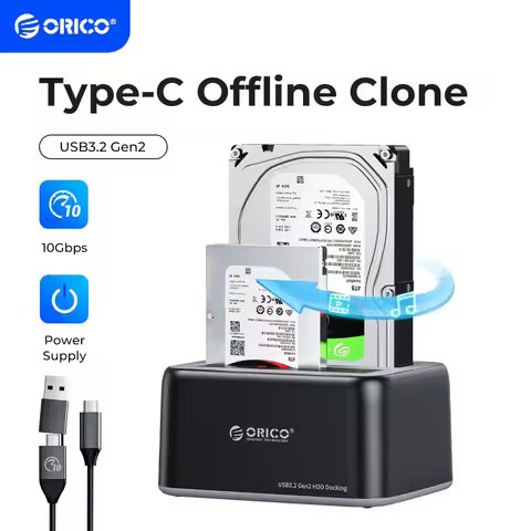 ORICO Type-C Dual-bay Clone HDD Docking Station USB3.2 10Gbps Hard Disk Case with 12V3A Power Adapte