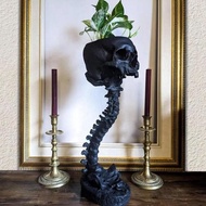 Resin Skull Planter & Spine Stand Set Polyresin Skulls Pot Halloween Decoration Retro Human Skull He