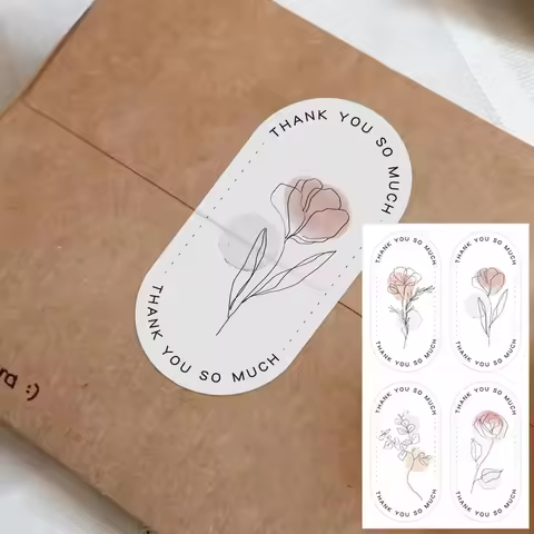 40-100 Pcs Cute Flower“Thank You So Much ”Stickers for Small Business Baking Cake Dessert Packaging 