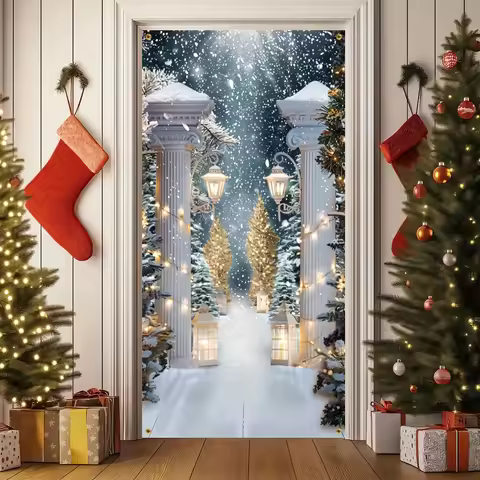 2D， Christmas Welcome Door Flag, Winter Snow Wall Hanging, Outdoor Party Festival Decoration, Occasi