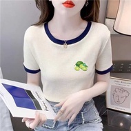 Short Womens T-shirt 2024 Summer New Fashion Slim Fit Versatile Fashion Casual Top