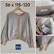 GU Cardigan by UNI Motif HS Brown Blue O Neck Size L Women's Tops Outer Knit Sweater Cardi ZX284