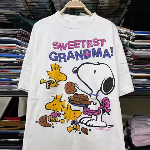 Snoopy Grandma Cartoon Women Tshirt Summer Vintage Cotton Tee Unisex Couple Short Sleeve Top Cute Ca
