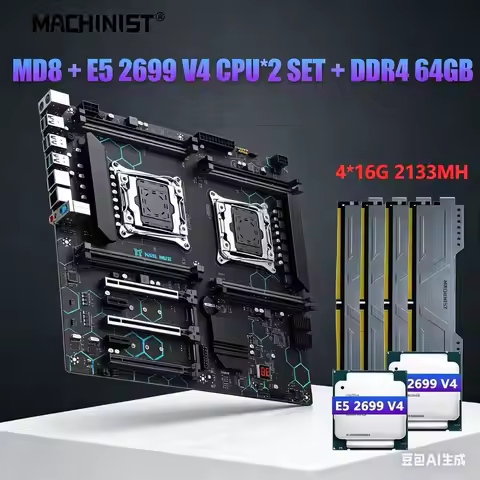 MACHINIST X99 dual CPU Motherboard Set Kit Xeon LGA 2011-3 E5 2699 V4 processor + 64gb 8-slot DDR4 R