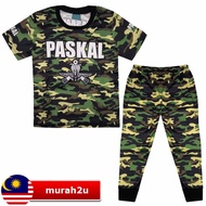 (2-12Y) Kids Full Print NEW PASKAL LOGO Army Microfiber Pajamas Baju Tidur Sleepwear Budak Lelaki Ka