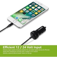 Amazon Basics 12W (5V, 2.4A) car charger with Lightning cable (Straight) for iPhone and Apple device