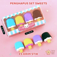 TAIYO Penghapus Set Sweets 4IN1 Eraser Rubber Karet Donat Es Krim Permen Lolipop Alat Tulis ATK
