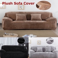 Solid Colors Plush Sofa Cover 1/2/3/4 Seater Elastic Sarung Sofa L Shape Stretch Case Sofa Slipcover Seat Cover