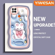 YIWESAN เคสสำหรับ Xiaomi Redmi 9C NFC Redmi 8 9A 10C 3D การ์ตูนกระต่ายที่น่ารักแฟชั่นคลื่นขอบนุ่มสีครีมเคสโทรศัพท์แบบใสป้องกันเลนส์กล้องกันกระแทกเคสโปร่งใสซิลิโคน