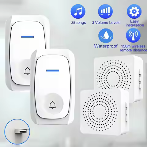 USB Wireless Doorbell Waterproof Welcome Chime Home Door Bell Intelligent Three-speed Volume 38 Song