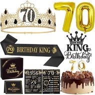 70th Birthday Decorations for Men, 10 Pcs 70 Year Old Happy Birthday Crown Party Gifts 1956 Sash Tia