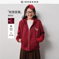 GIORDANO Women Hoodies Pony Embroidery Zip-Through Hoodies Fleece Lined Fashionable Casual Loose Hoo