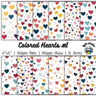 12 Sheets Colored Hearts 1 by byte studio | Cardstock Craft Paper Junk Journal Stationery