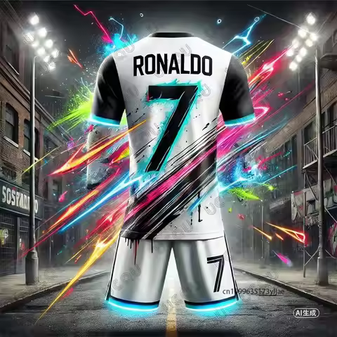 2025 New Ai Design Graffiti Football Jersey Ronaldo # 7 T-shirt+Shorts Sets Summer Sports Suit Train