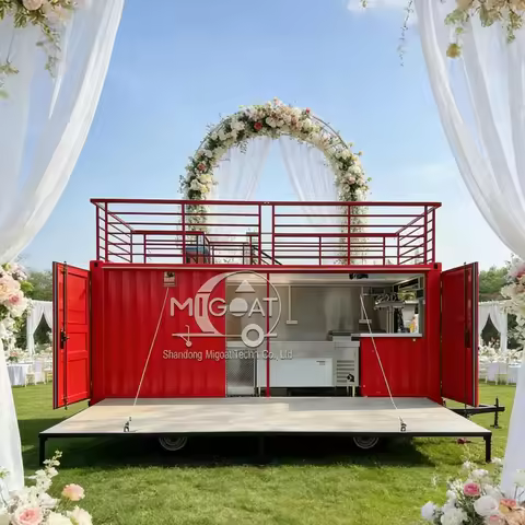 Expandable Food Truck Container with Stage Upper Deck Mobile Bar Kitchen for Outdoor Events Commerci