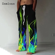 Men's Pocket Design Linen Pants 2023 Summer Casual Drawstring Straight Leg Trouser Plus Size Mens Fashion 3D Print Sweatpants