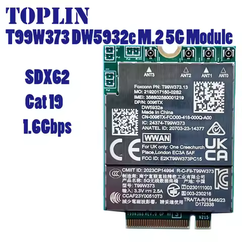 New DW5932e DW5932e-eSIM T99W373 SDX62 Global 5G Modem LTE Cat19 M2 Wireless WWAN For Latitude 7350