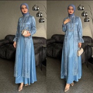 COD Tiara Set Dress + Outer Satin Brokat Gamis Terbaru 2024 Mewah Kekinian Maxy Kondangan Wanita