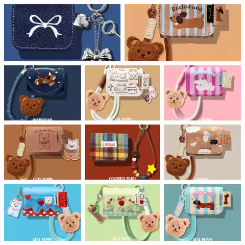 Cartoon dog Retro Plaid Earphone Case,For Huawei Freeclip2, Wireless Earphone Case Protective Sleeve