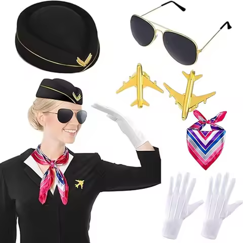Women's Flight Attendant Clothing Accessories Flight Attendant Costume Flight Attendant hat, sunglas